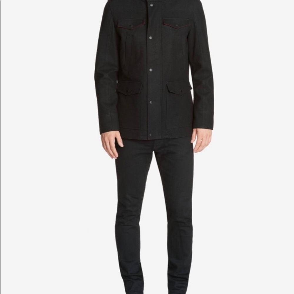 Guess Mens Military-Inspired Coat with Plaid Detail - Picture 2 of 12